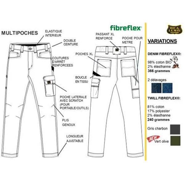 Rica Lewis Workwear Pantalon De Travail Jean De Travail Rica Lewis Stretch Multi-poches Ardoise - Taille 40 – Image 4